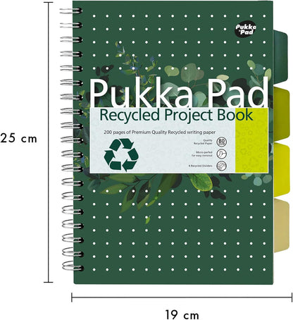 Pukka Pad, Recycled Double Spiral Bound B5 Project Book with 4 Dividers - 80GSM FSC Recycled Paper with Perforated and 4-Hole Punched Margins – Recycle Alongside other Household Items-Pack of 3
