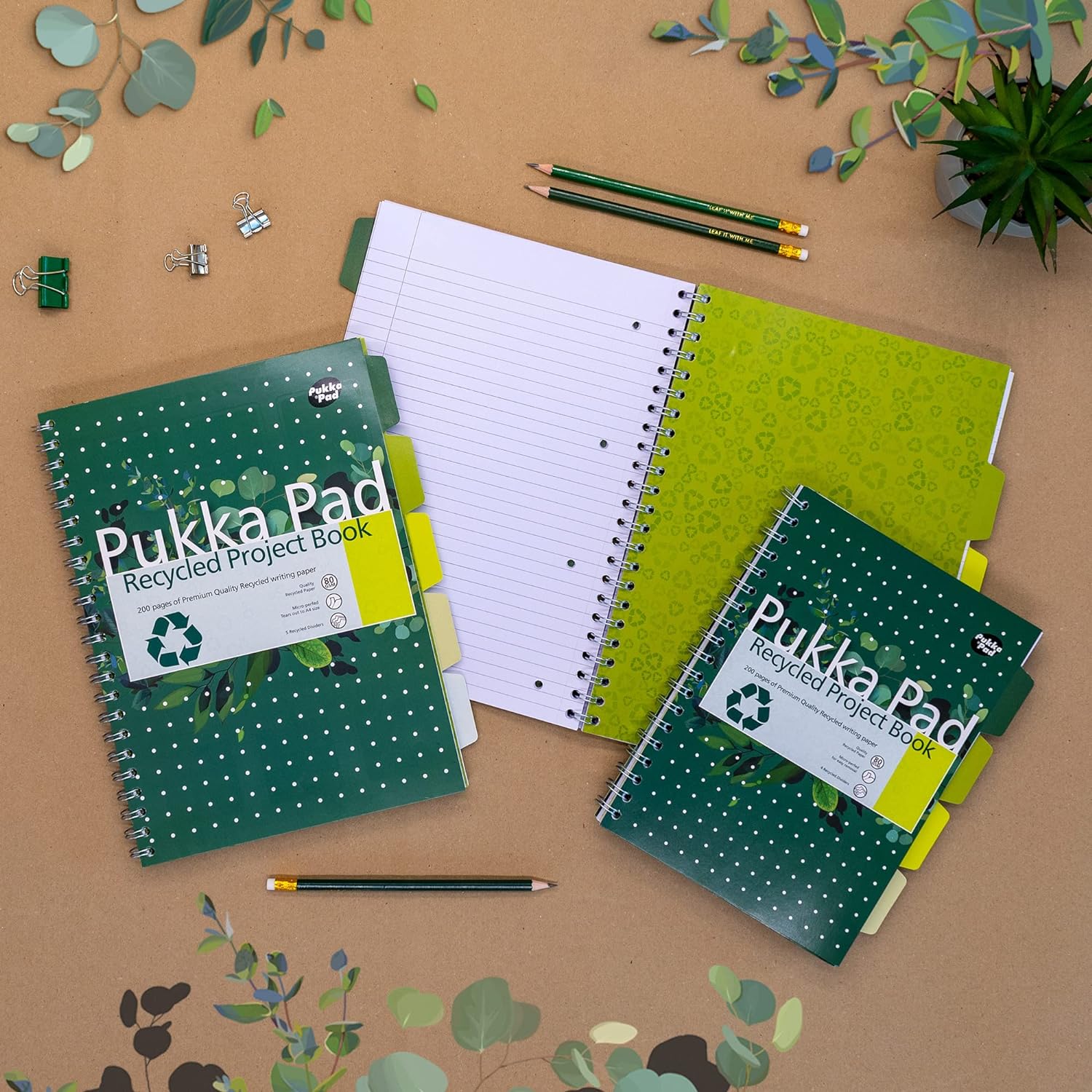 Pukka Pad, Recycled Double Spiral Bound B5 Project Book with 4 Dividers - 80GSM FSC Recycled Paper with Perforated and 4-Hole Punched Margins – Recycle Alongside other Household Items-Pack of 3