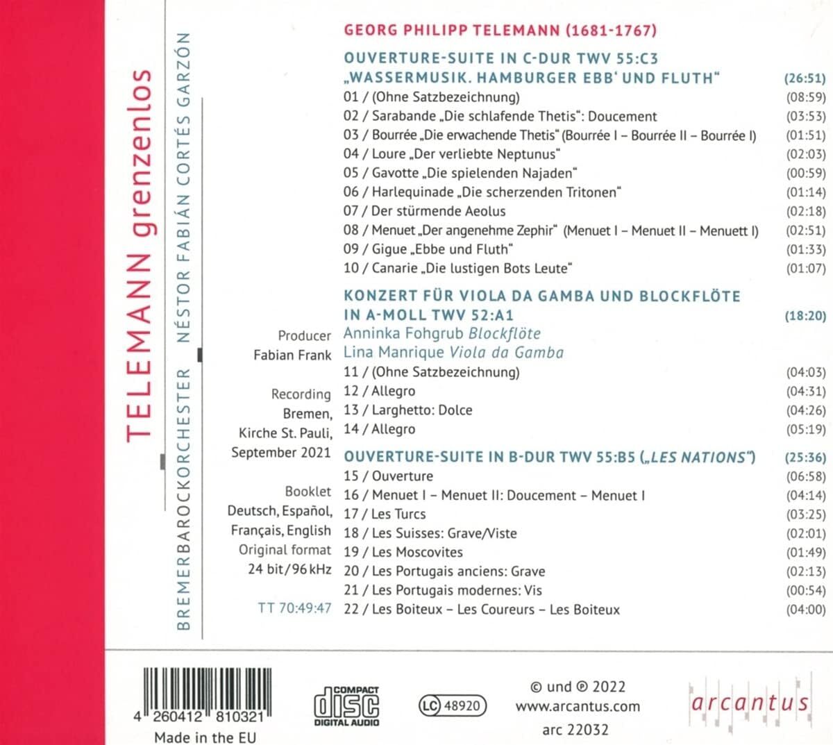 Telemann: Grenzenlos: Ouverture-Suite in C Major/Concerto for Viola Da Gamba And...