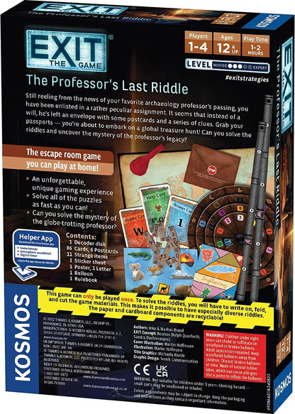 Thames & Kosmos - EXIT: The Professor’s Last Riddle - Level: 3/5 - Unique Escape Room Game - 1-4 Players - Puzzle Solving Strategy Board Games for Adults & Kids, Ages 12+ - 692864
