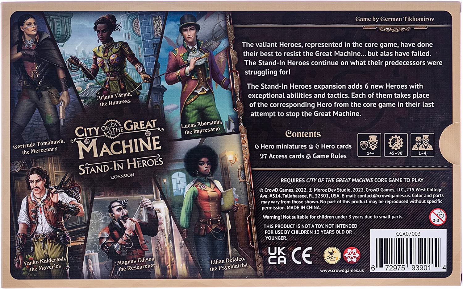 City of The Great Machine. Stand-in Heroes Board Game Expansion |1-4 Players | Ages 14 and up | Steampunk | One-vs-Many | Hidden Movement | Cooperative & Solo | Average Playtime 60-90 min