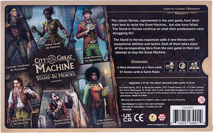 City of The Great Machine. Stand-in Heroes Board Game Expansion |1-4 Players | Ages 14 and up | Steampunk | One-vs-Many | Hidden Movement | Cooperative & Solo | Average Playtime 60-90 min