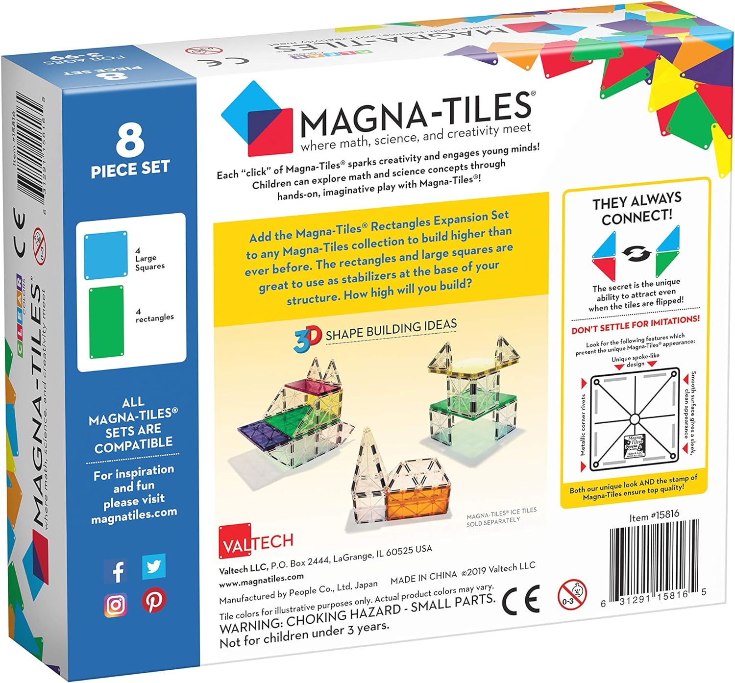 Magnatiles - Uitbreiding Vierhoeken - 8 stuks