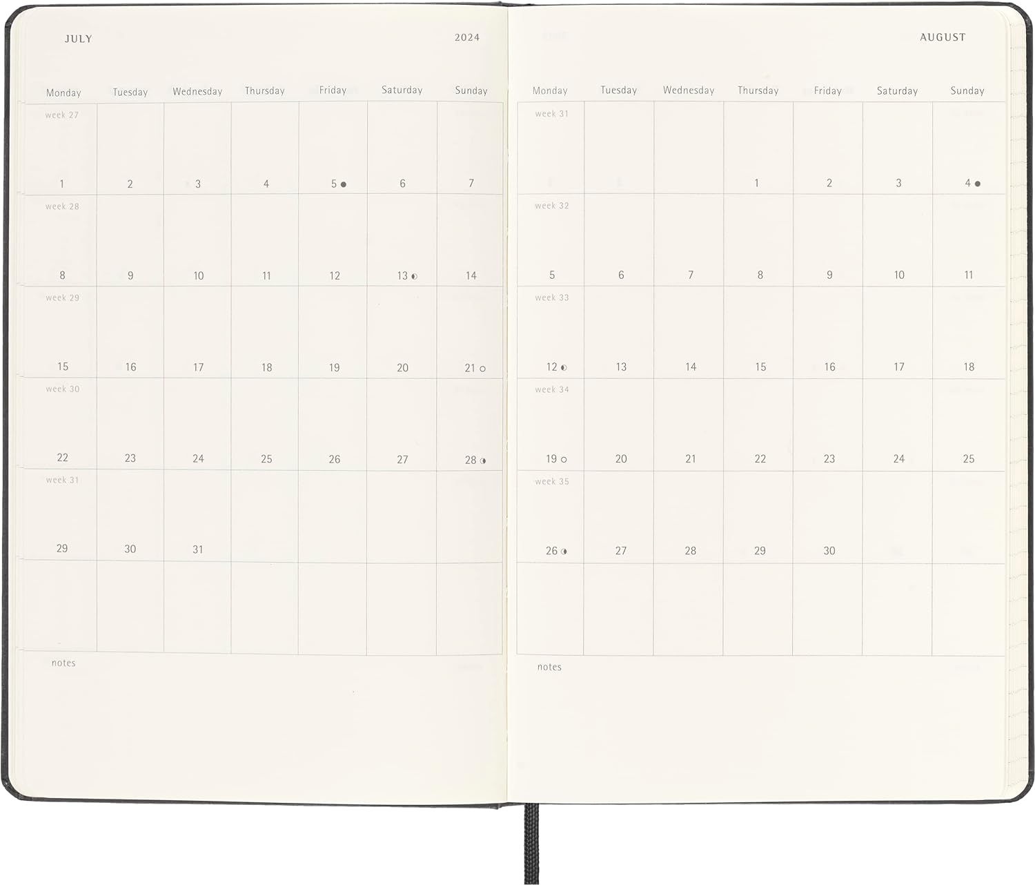 Moleskine Weekly Planner 2023-2024, 18-Month Horizontal Agenda, Weekly Diary with Hard Cover, Large Size 13 x 21 cm, Colour