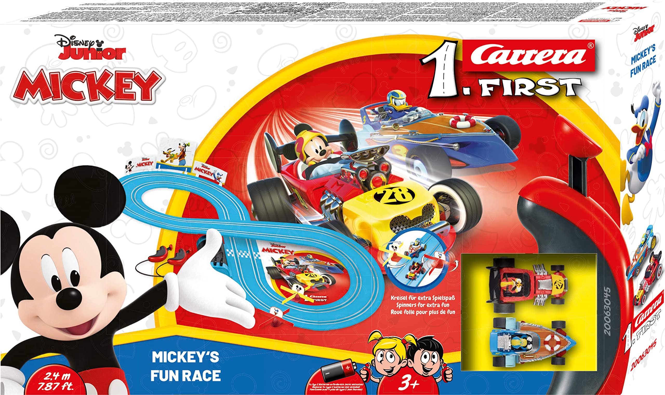 Carrera FIRST Mickey's Fun Race - Slot Car Racing Track for Children from 3 Years | 2.4m Race Track with Mickey Mouse and Donald Duck | Gifts for Children for Birthday & Christmas