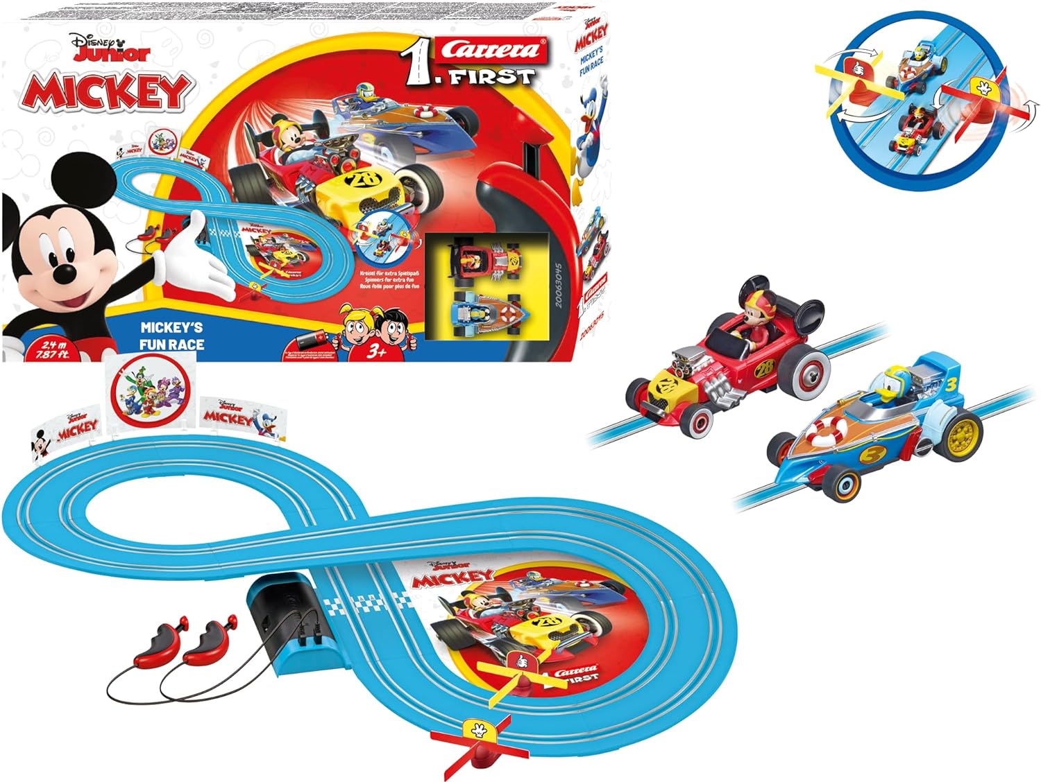 Carrera FIRST Mickey's Fun Race - Slot Car Racing Track for Children from 3 Years | 2.4m Race Track with Mickey Mouse and Donald Duck | Gifts for Children for Birthday & Christmas