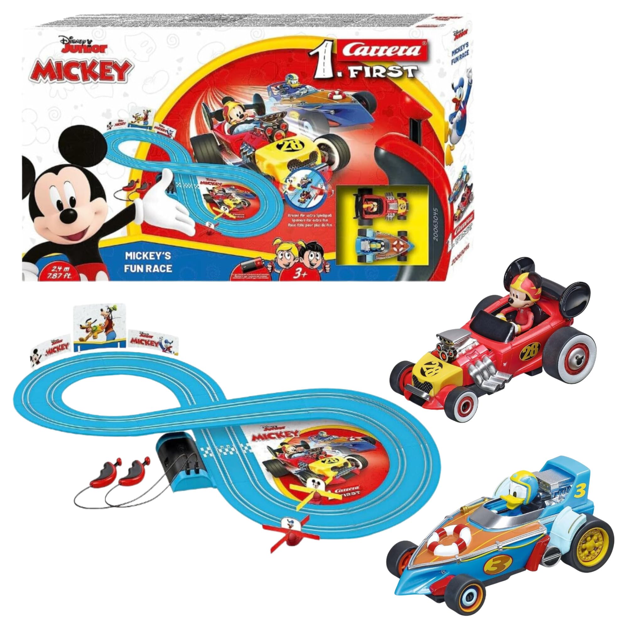 Carrera FIRST Mickey's Fun Race - Slot Car Racing Track for Children from 3 Years | 2.4m Race Track with Mickey Mouse and Donald Duck | Gifts for Children for Birthday & Christmas