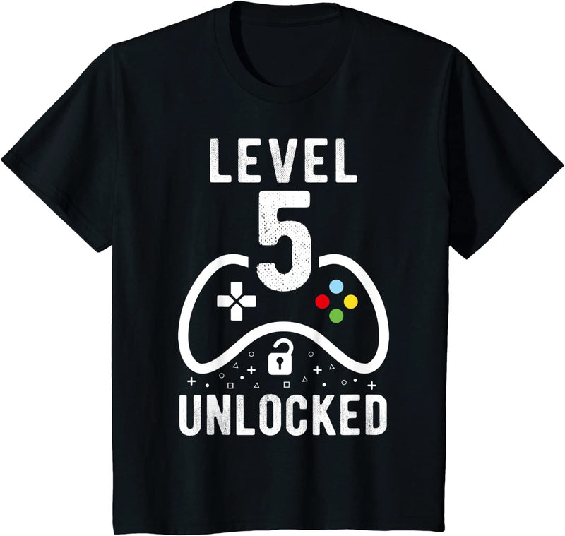 T-Shirts Kinder Level 5 Unlocked Videospiel 5. Geburtstag Geschenk T-Shirt