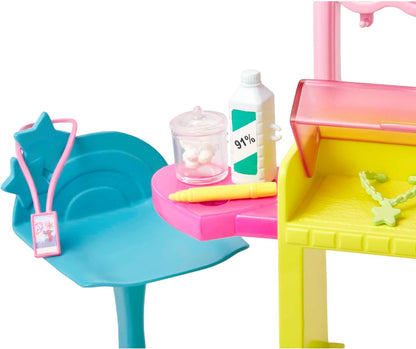 Barbie Toys, Skipper Doll and Ear-Piercer Station with Piercing Tool, 10 Pairs of Earrings and 5+ Additional Accessories, First Jobs, HKD78 Beautician