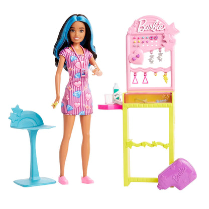 Barbie Toys, Skipper Doll and Ear-Piercer Station with Piercing Tool, 10 Pairs of Earrings and 5+ Additional Accessories, First Jobs, HKD78 Beautician
