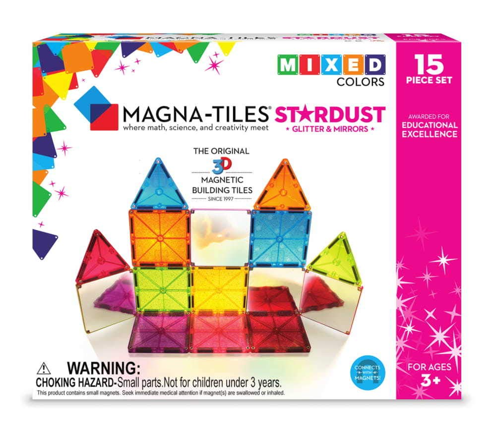 MAGNA - TILES Stardust Set, The Original Magnetic Building Tiles for Creative Open-Ended Play, Educational Toys for Children Ages 3 Years + (15 Pieces Including Glitter and Mirrors
