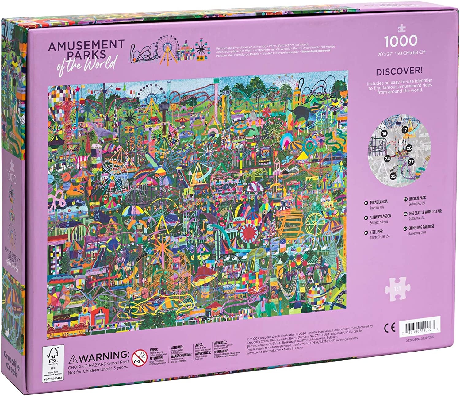 Crocodile Creek 1000-piece Family Jigsaw Puzzle - Amusement Parks of The World - for All Ages 6 Years and up - Heavy-Duty Box for Storage - Finished Puzzle is 27” x 20” (29002)