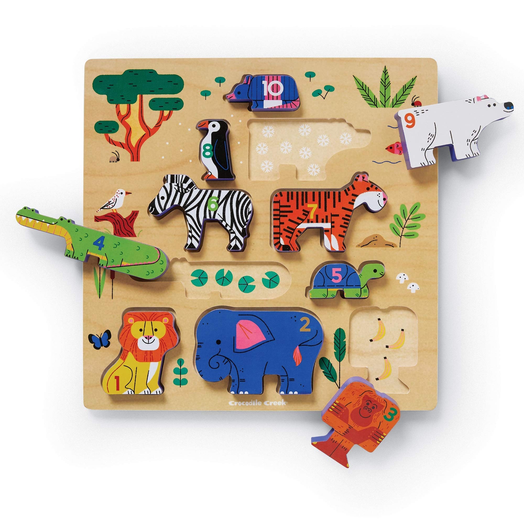 Crocodile Creek 31001 10 pcs Stacking Wood Puzzle/123 Zoo Puzzles, Multicoloured, único