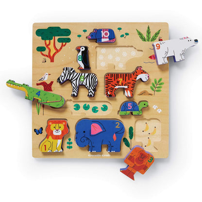 Crocodile Creek 31001 10 pcs Stacking Wood Puzzle/123 Zoo Puzzles, Multicoloured, único