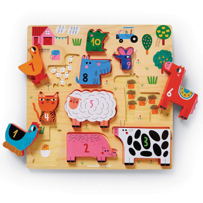 Crocodile Creek 31002 10 pcs Stacking Wood Puzzle/123 Barnyard Puzzles, Multicoloured, único