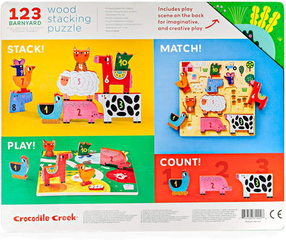 Crocodile Creek 31002 10 pcs Stacking Wood Puzzle/123 Barnyard Puzzles, Multicoloured, único