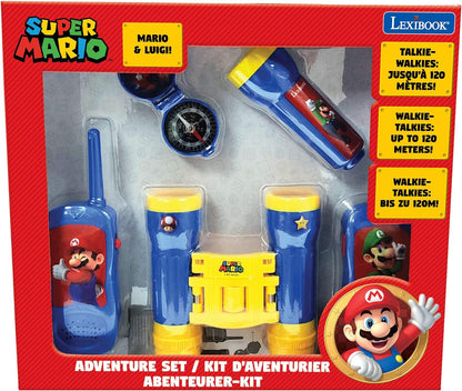 Lexibook RPTW12NI Nintendo Super Mario-avonturierset voor kinderen, Walkie-talkies, verrekijker, kompas, zaklamp, blauw/geel