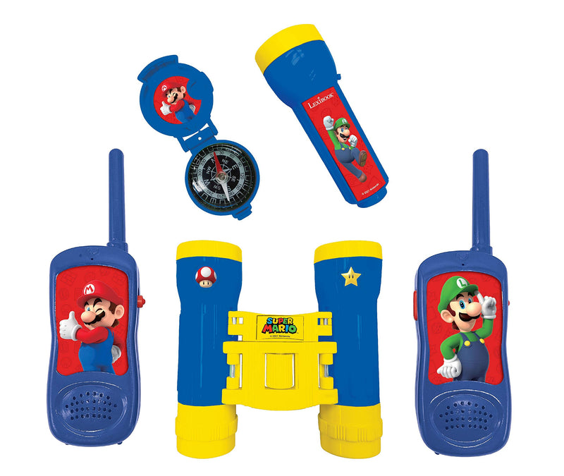 Lexibook RPTW12NI Nintendo Super Mario-avonturierset voor kinderen, Walkie-talkies, verrekijker, kompas, zaklamp, blauw/geel
