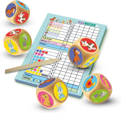 SES Creative 02294 - Mega-Yatzy Junior, 5 extragroße Holzwürfel, Gartenspiel für Kinder, Weiß