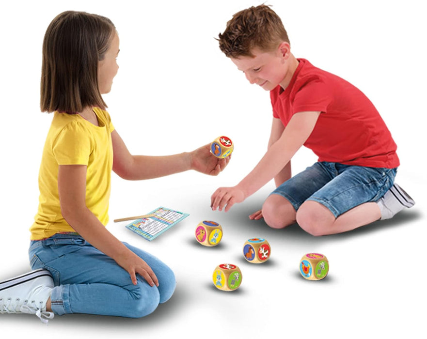 SES Creative 02294 - Mega-Yatzy Junior, 5 extragroße Holzwürfel, Gartenspiel für Kinder, Weiß