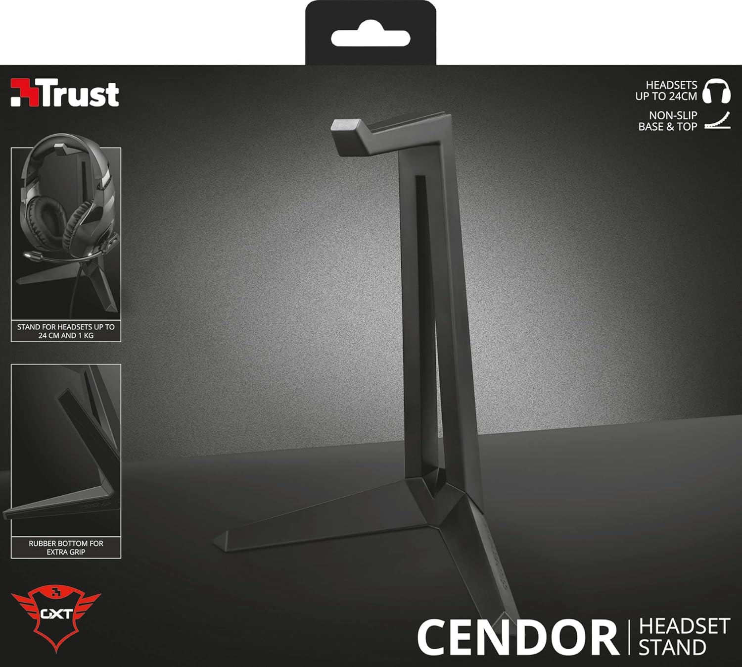 Trust Gaming GXT 260 Cendor Headset Stand, Universal Headphone Holder, Hook with Non-slip Base, Desk Organiser with Rubber Pads for Gaming Accessories - Black