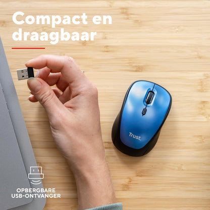 Trust Yvi+ Silent Wireless Mouse, Sustainable Design, 800-1600 DPI, For Left and Right Hand Users, Storable USB Micro Receiver, Quiet Compact Computer Mouse for PC, Laptop, Mac, Home Office