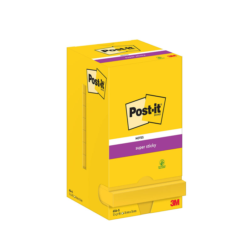Post-It 7100290189 Notas Super Sticky Canary Notas Adhesivas, Paquete de 12 Blocs, 76 mm x 76 mm, Amarillo Ultra, para Listas de Tareas y Recordatorios