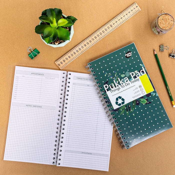 Pukka Pad, Recycled Things To Do Today Note Pad – Pack of 3 Wirebound Notebooks with 115 Sheets of 80GSM FSC Recycled Paper with Perforation