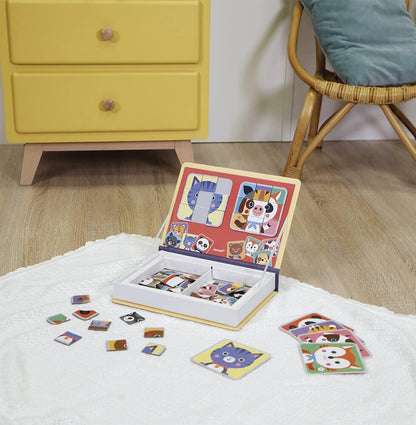 Janod - Magnéti'Book Mix & Match - Magnetic Educational Game, Animal Theme - 8 Animals to Put Together - 72 Magnets, Many Combinations & Possible Creations - from 3 Years Old, J02587
