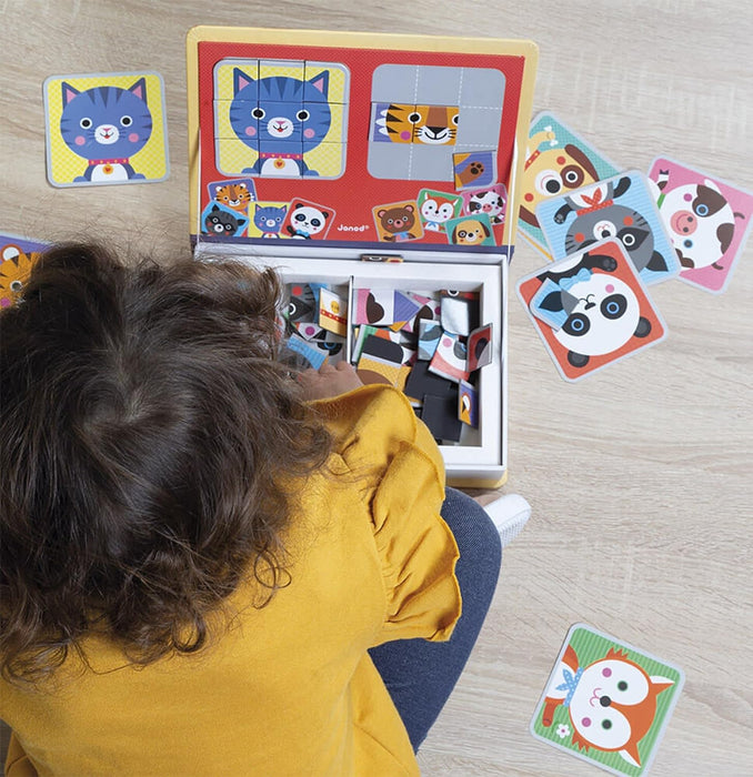 Janod - Magnéti'Book Mix & Match - Magnetic Educational Game, Animal Theme - 8 Animals to Put Together - 72 Magnets, Many Combinations & Possible Creations - from 3 Years Old, J02587