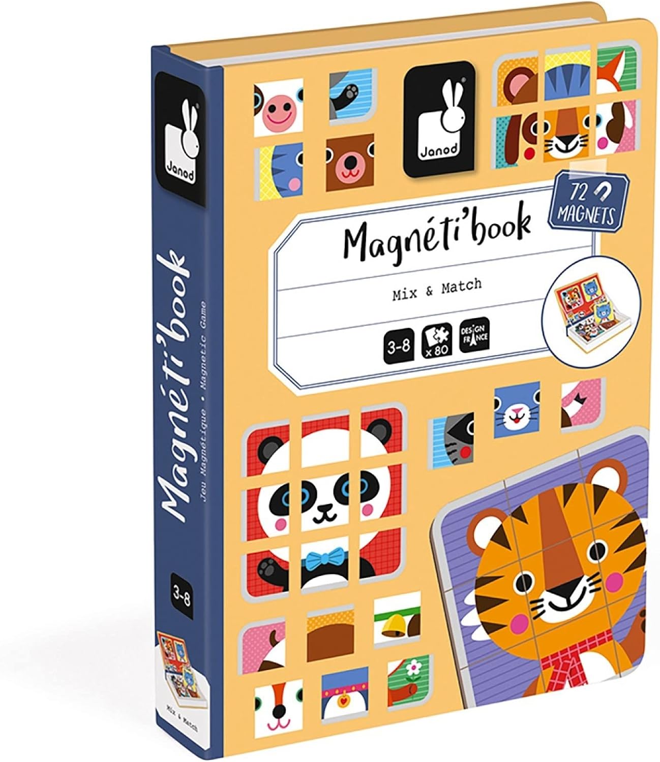 Janod - Magnéti'Book Mix & Match - Magnetic Educational Game, Animal Theme - 8 Animals to Put Together - 72 Magnets, Many Combinations & Possible Creations - from 3 Years Old, J02587