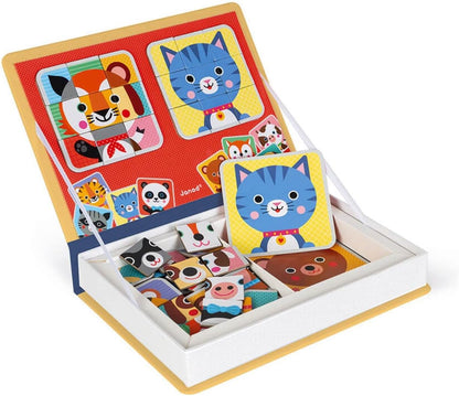 Janod - Magnéti'Book Mix & Match - Magnetic Educational Game, Animal Theme - 8 Animals to Put Together - 72 Magnets, Many Combinations & Possible Creations - from 3 Years Old, J02587