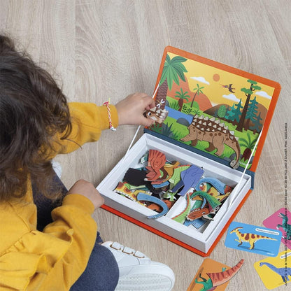 Janod - Magneti'Book Dinosaurs - 50-part educational magnetic game Teaches fine motor skills and imagination - FSC Certified - Suitable for ages 3 and up - J02590