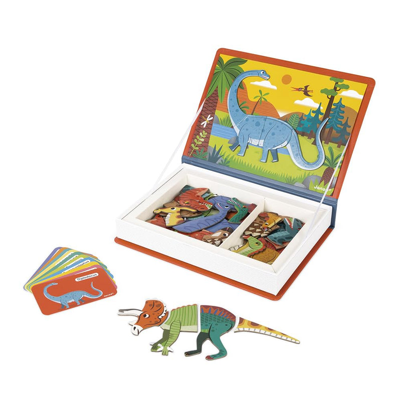 Janod - Magneti'Book Dinosaurs - 50-Part Educational Magnetic Game Teaches Fine Motor Skills and Imagination - Fsc Certified - Suitable for Ages 3 and Up, J02590