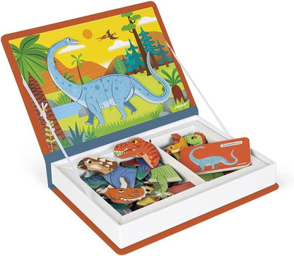 Janod - Magneti'Book Dinosaurs - 50-part educational magnetic game Teaches fine motor skills and imagination - FSC Certified - Suitable for ages 3 and up - J02590