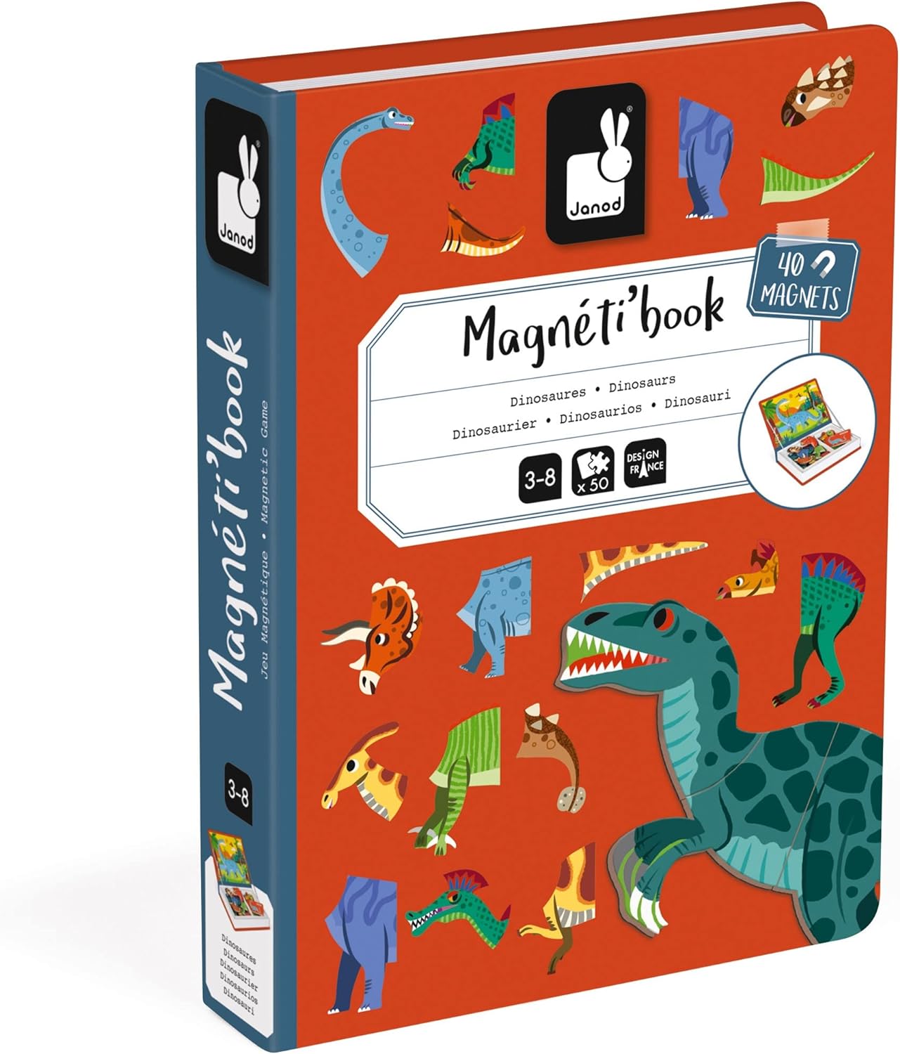 Janod - Magneti'Book Dinosaurs - 50-part educational magnetic game Teaches fine motor skills and imagination - FSC Certified - Suitable for ages 3 and up - J02590