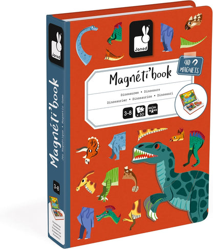 Janod - Magneti'Book Dinosaurs - 50-part educational magnetic game Teaches fine motor skills and imagination - FSC Certified - Suitable for ages 3 and up - J02590