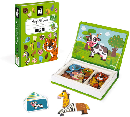 Janod - MagnetiBook Animals - Part Educational Magnetic Game Teaches Fine Motor Skills and Imagination - Suitable for Ages 3 and Up, J02723 Animals hide-and-seek