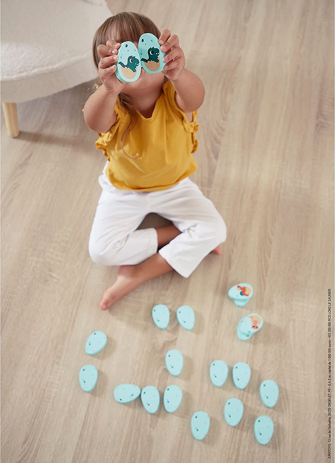 Janod Game-20 Egg-Shaped Wooden Pieces-10 Pairs of Baby Dinosaurs-Children’s Memory Game-24 Months +, J05826, Multicolor