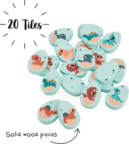 Janod Game-20 Egg-Shaped Wooden Pieces-10 Pairs of Baby Dinosaurs-Children’s Memory Game-24 Months +, J05826, Multicolor