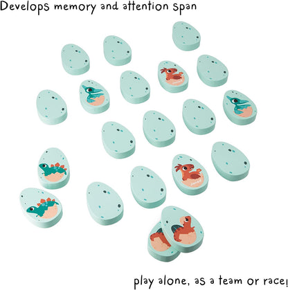 Janod Game-20 Egg-Shaped Wooden Pieces-10 Pairs of Baby Dinosaurs-Children’s Memory Game-24 Months +, J05826, Multicolor