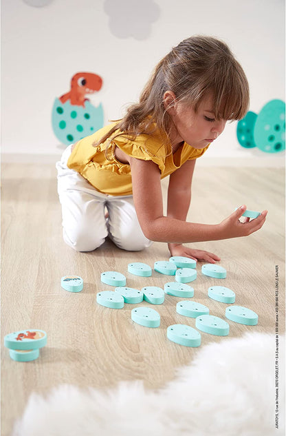 Janod Game-20 Egg-Shaped Wooden Pieces-10 Pairs of Baby Dinosaurs-Children’s Memory Game-24 Months +, J05826, Multicolor