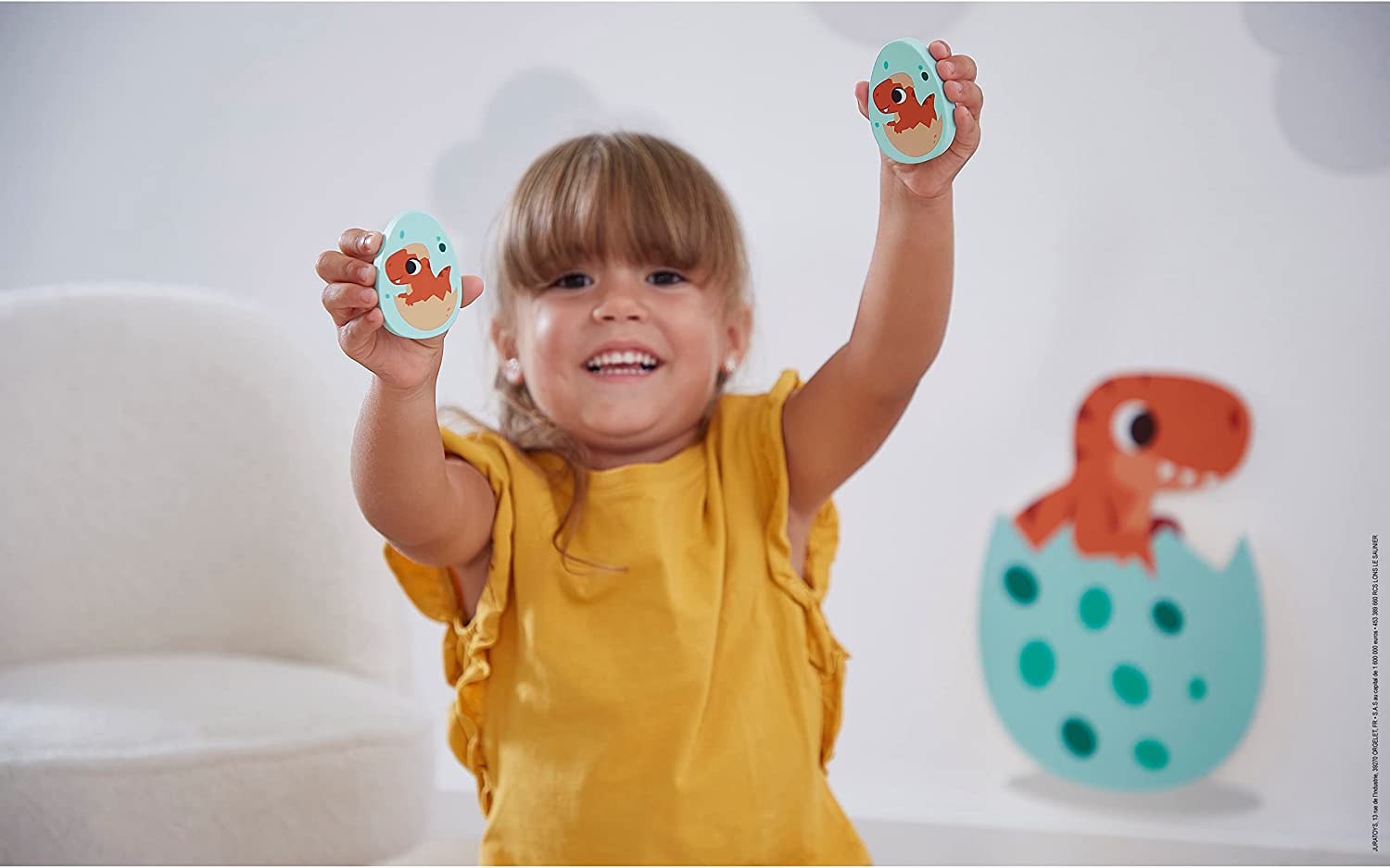 Janod Game-20 Egg-Shaped Wooden Pieces-10 Pairs of Baby Dinosaurs-Children’s Memory Game-24 Months +, J05826, Multicolor