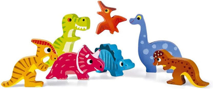 Janod - Chunky Wooden Dinosaurs Puzzle - 7 Pieces - Fine Motor Skills Development and Concentration - From 18 Months, J07054