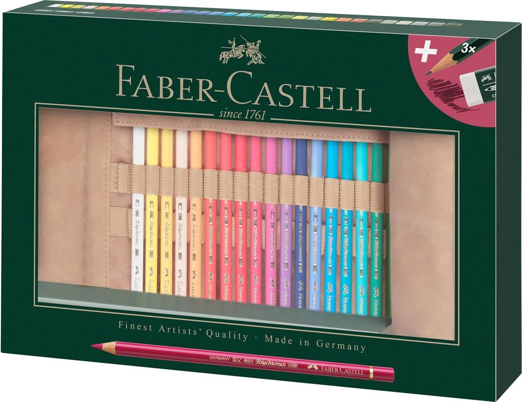 Faber-Castell Leather Roll Of 30 Polychromos Blendable Lightfast Drawing And Colouring Pencils For Artists Beginners Professionals Students, Crafts, Colouring, Artwork, Soft Waterproof Oil Chalk Lead