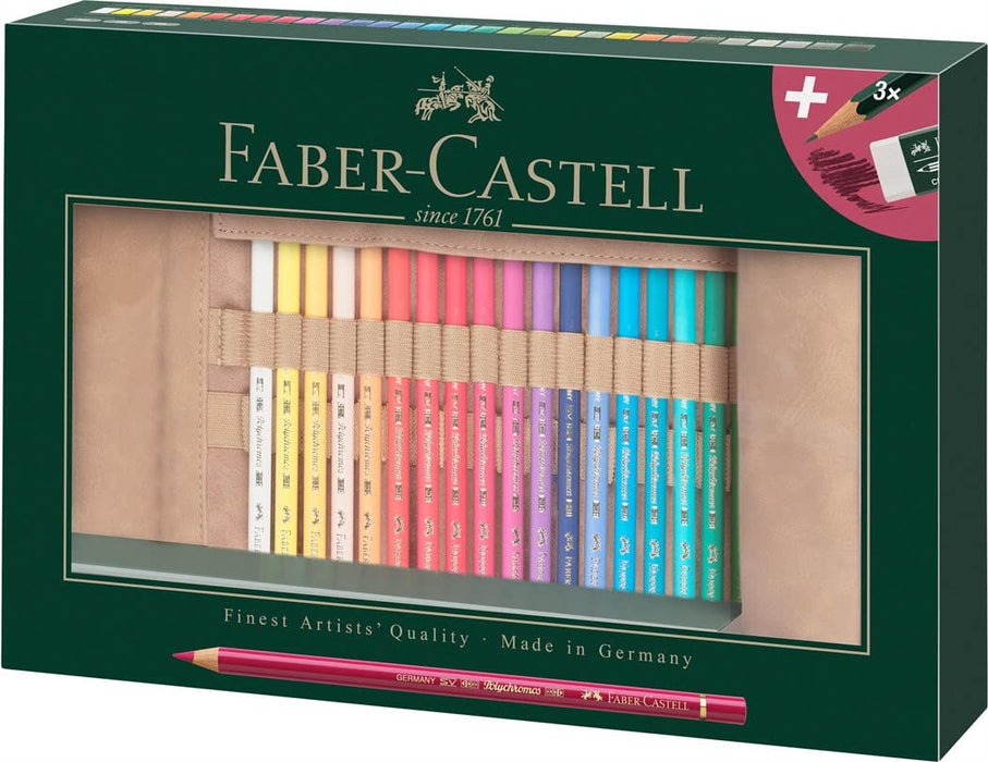 Faber-Castell Leather Roll Of 30 Polychromos Blendable Lightfast Drawing And Colouring Pencils For Artists Beginners Professionals Students, Crafts, Colouring, Artwork, Soft Waterproof Oil Chalk Lead