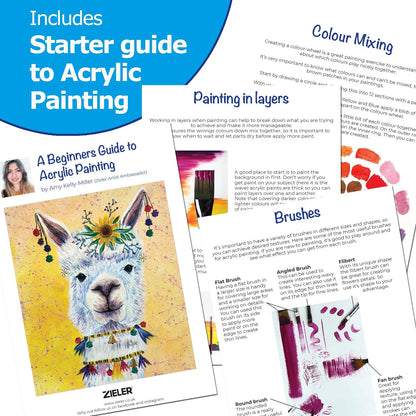 Premium Acrylic Paint Set (24 Large 22ml Tubes) – by Zieler. Ideal for Paper, Canvas, Wood, Ceramic, Fabric & Crafts. Vibrant Colours & Rich Pigments – Includes Starter Guide