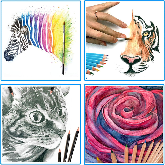 Künstlerstift Holzkistenset von Zieler® - 12 Aquarellstifte, 12 Buntstifte & 6 Skizzier- / Graphitstifte, Metallspitzer, Radiergummi & Zeichenblock (inkl. Starthilfe) - 36-teiliges Set