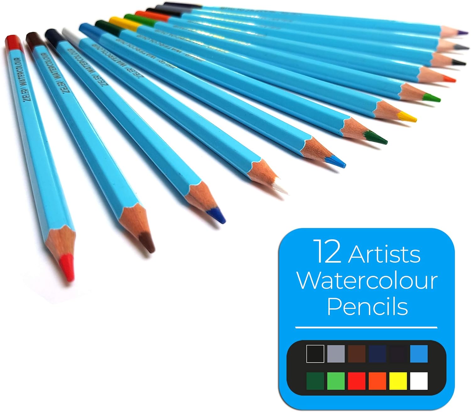 Künstlerstift Holzkistenset von Zieler® - 12 Aquarellstifte, 12 Buntstifte & 6 Skizzier- / Graphitstifte, Metallspitzer, Radiergummi & Zeichenblock (inkl. Starthilfe) - 36-teiliges Set