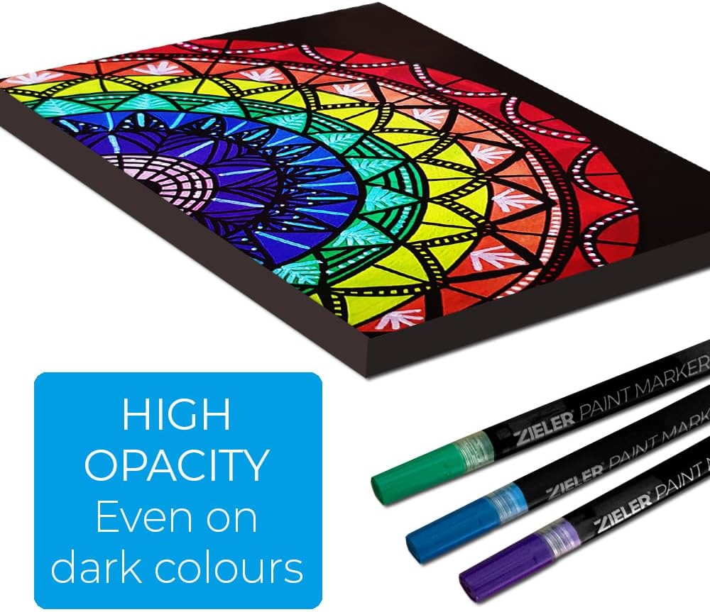 Zieler 12 Acrylic Paint Pens for Rock Painting, Ceramic, Porcelain, Glass, Stone, Pebble, Fabric, Wood & DIY Mug Design Permanent Water-based Marker Pens – Vibrant colours (Fine Tip 1.5mm